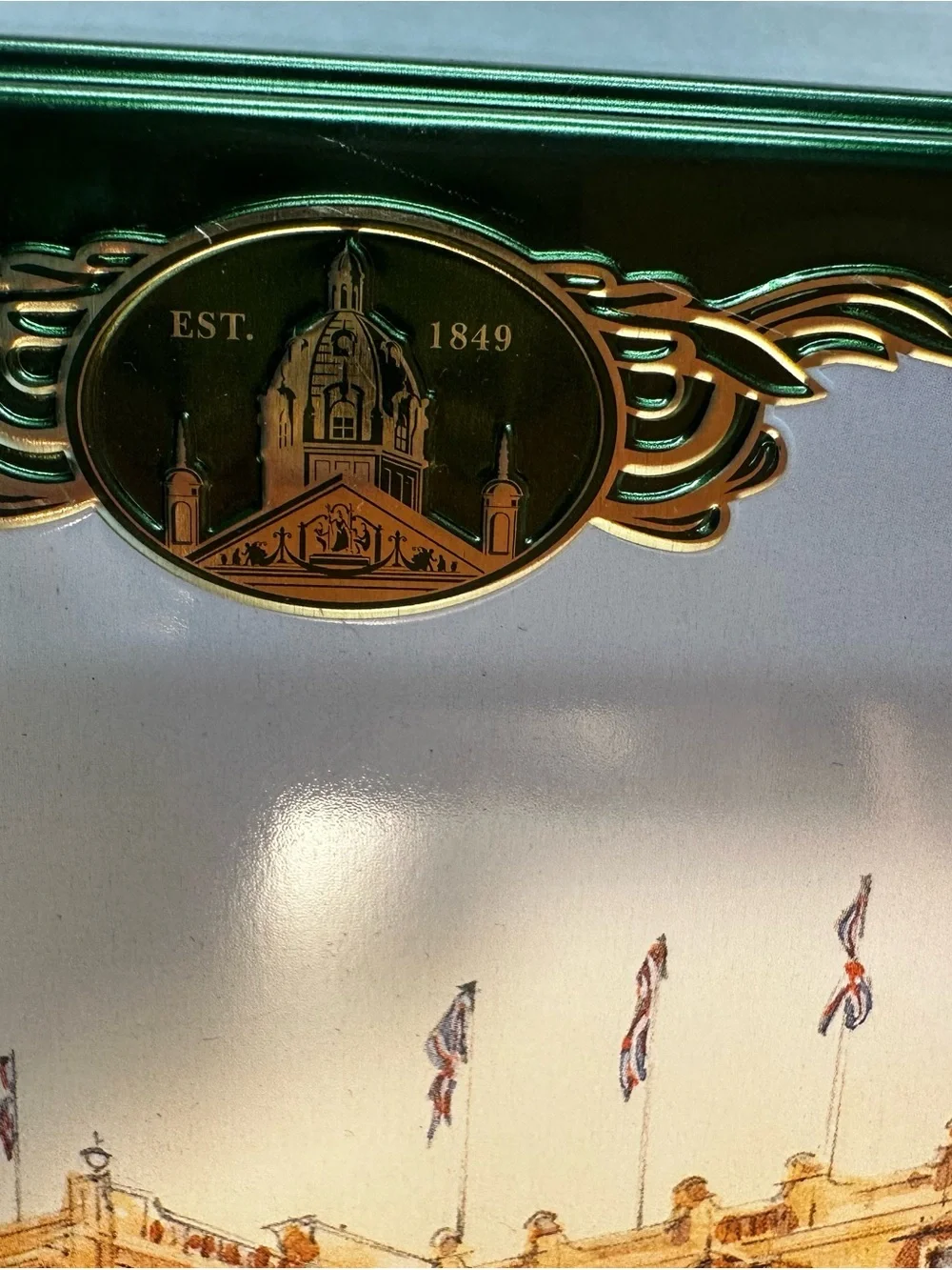 Harrods London Biscuit Assortment Tin Empty Green Gold Decorative Storage Box